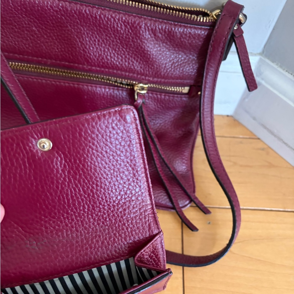 Elegant Burgundy Kate Spade Leather Shoulder Bag and matching wallet